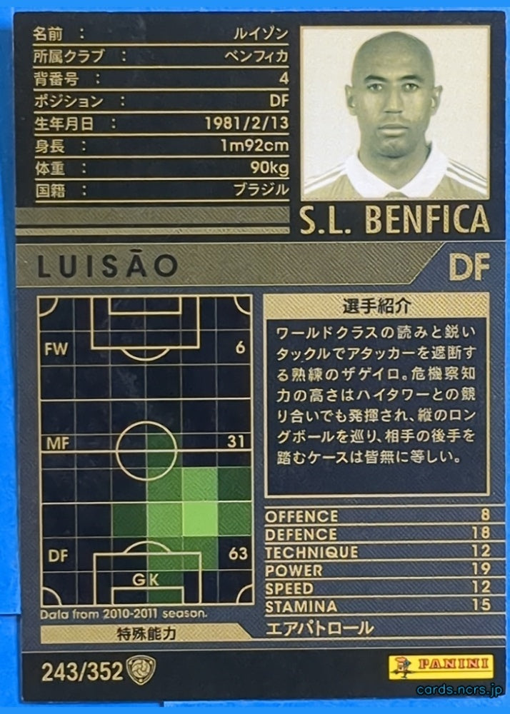 Panini WCCF Football WCCF/2010-2011-243/352 N LUISÃO Trading Card NM