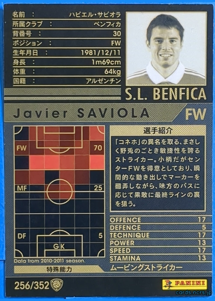 Panini WCCF Football WCCF/2010-2011-256/352 N Javier SAVIOLA Trading Card NM