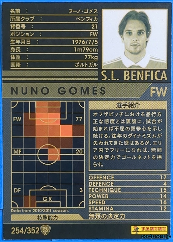 Panini WCCF Football WCCF/2010-2011-254/352 N Nuno Gomes Trading Card NM