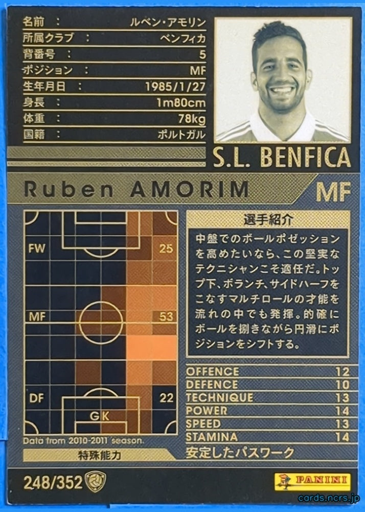 Panini WCCF Football WCCF/2010-2011-248/352 N Ruben AMORIM Trading Card NM