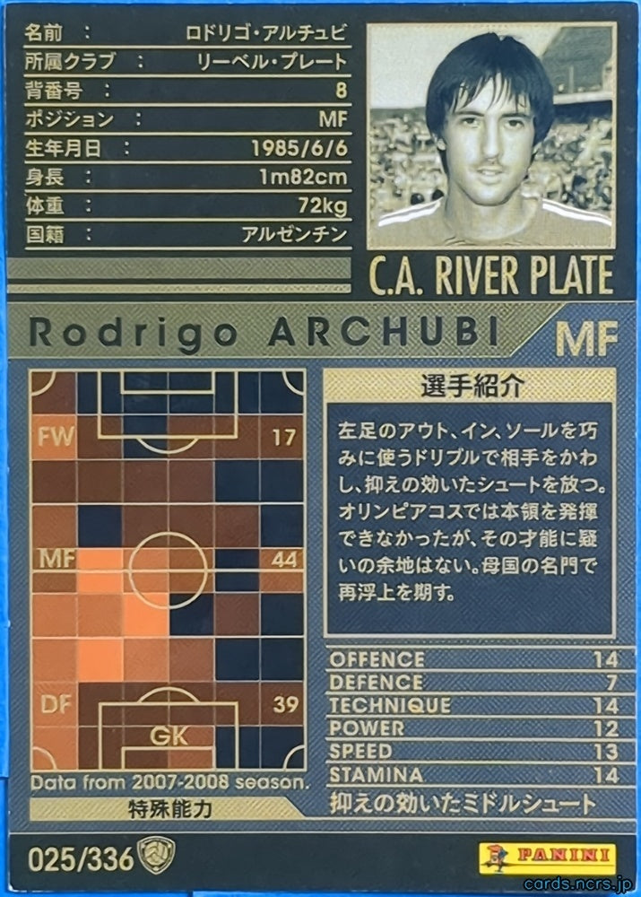 Panini WCCF Football WCCF/2007-2008-025/336 N Rodrigo Archubi Trading Card NM