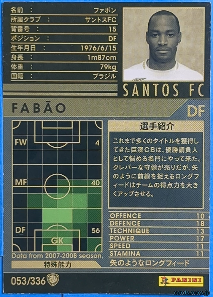 Panini WCCF Football WCCF/2007-2008-053/336 N Fabão Trading Card NM