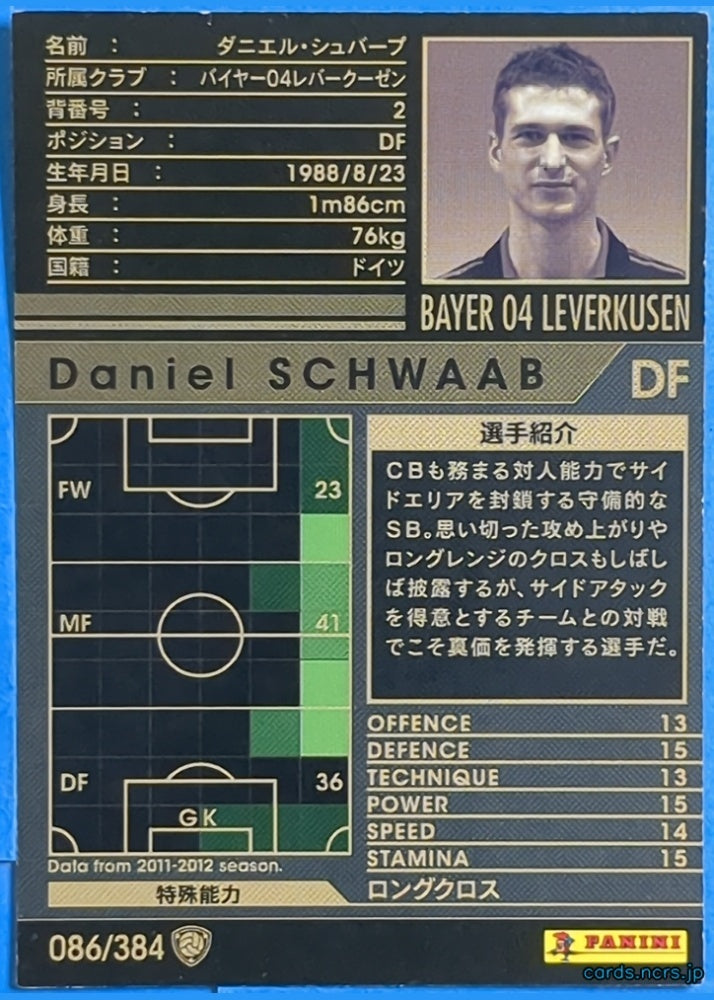 Panini WCCF Football WCCF/2011-2012-086/384 N Daniel SCHWAAB Trading Card NM