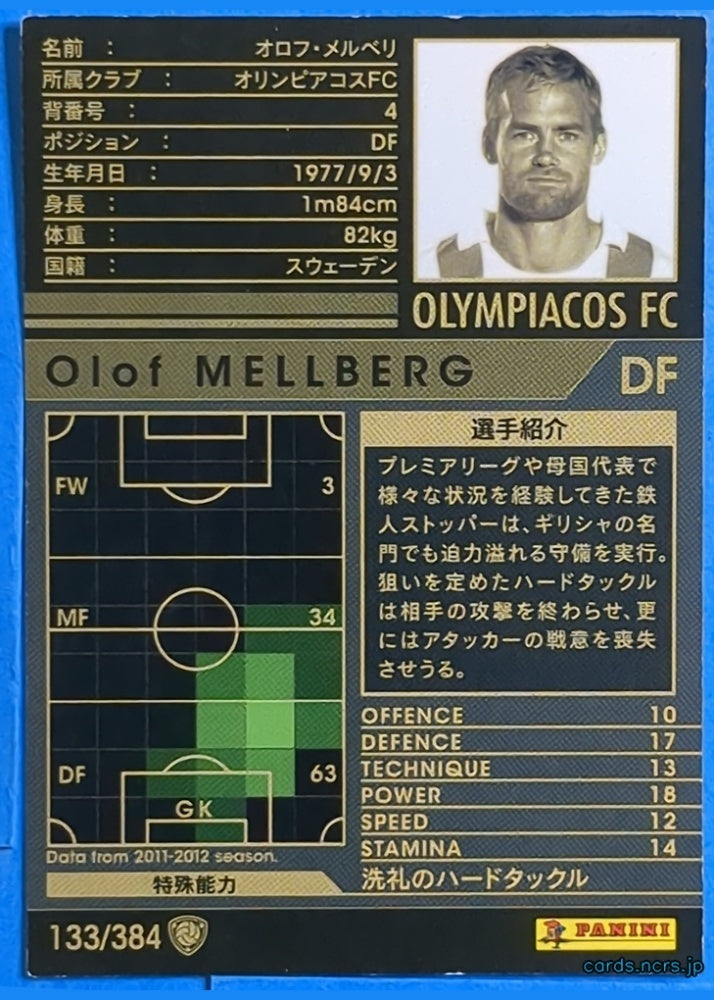 Panini WCCF Football WCCF/2011-2012-133/384 N Olof MELLBERG Trading Card NM