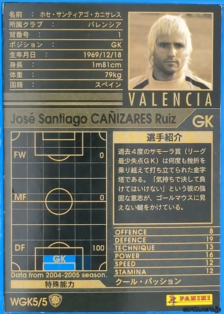 Panini WCCF Football WCCF/2004-2005-WGK5/5 N José Santiago CAÑIZARES Ruiz Trading Card NM