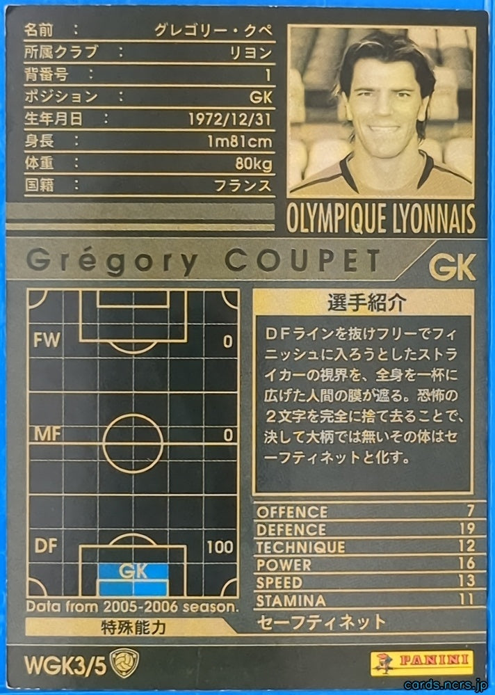 Panini WCCF Football WCCF/2005-2006-WGK3/5 N Grégory Coupet Trading Card NM