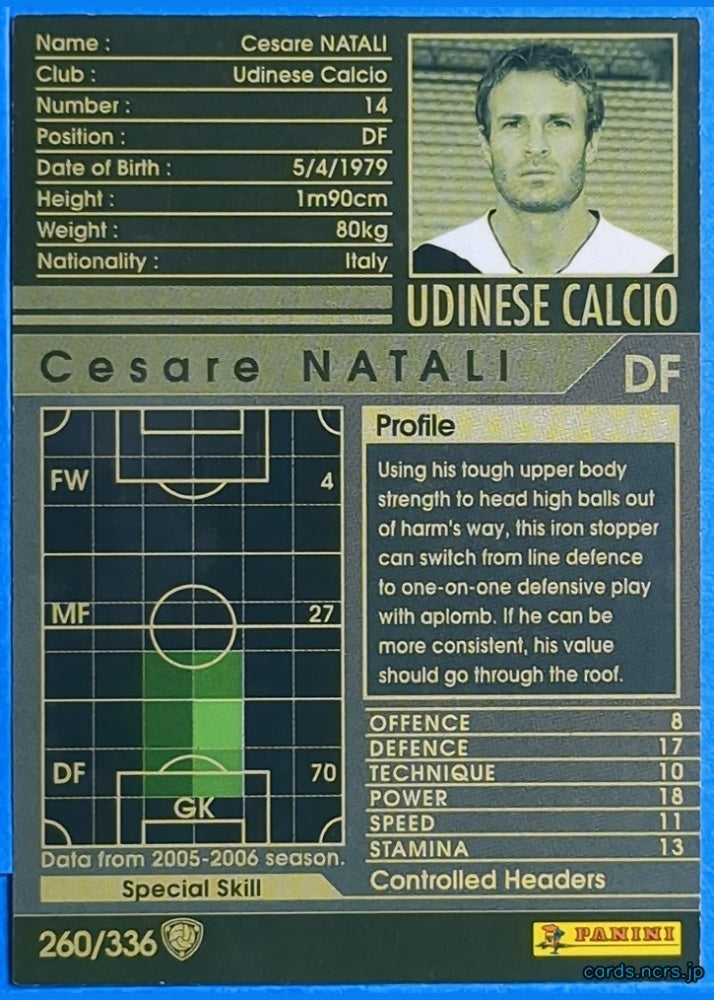 Panini WCCF Football WCCF/2005-2006-260/336EN N Cesare NATALI Trading Card NM
