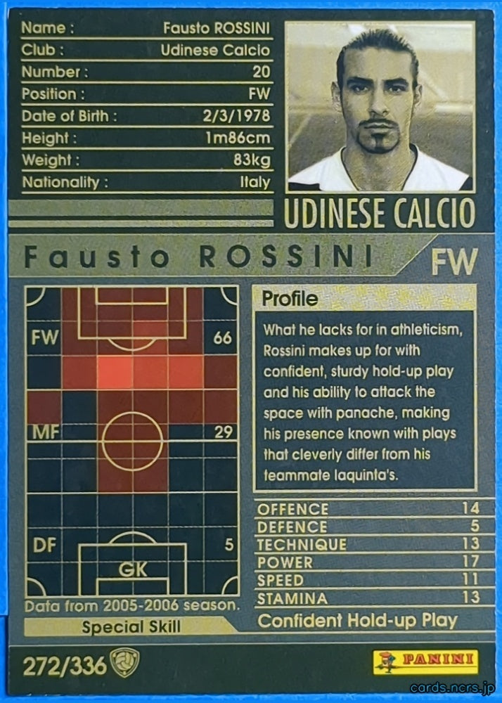 Panini WCCF Football WCCF/2005-2006-272/336EN N Fausto ROSSINI Trading Card NM