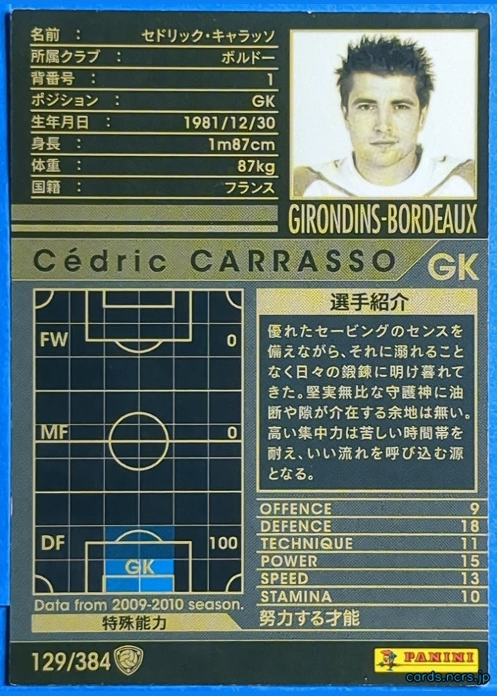 Panini WCCF Football WCCF/2009-2010-129/384 N Cédric Carrasso Trading Card NM