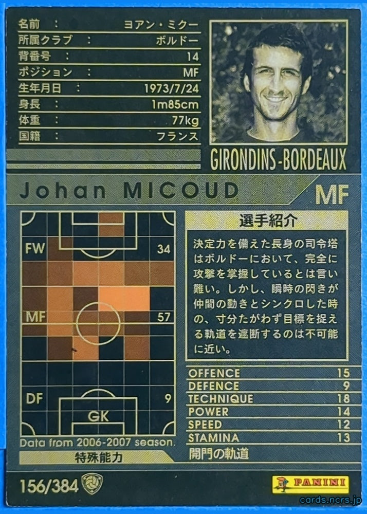 Panini WCCF Football WCCF/2006-2007-156/384 N Johan Micoud Trading Card NM