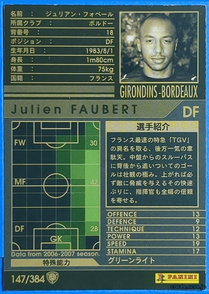 Panini WCCF Football WCCF/2006-2007-147/384 N Julien FAUBERT Trading Card NM