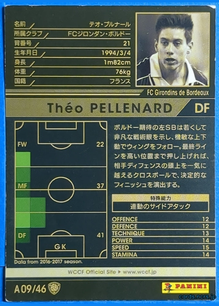 Panini WCCF Football WCCF/2016-2017-A09/46 N Théo PELLENARD Trading Card NM