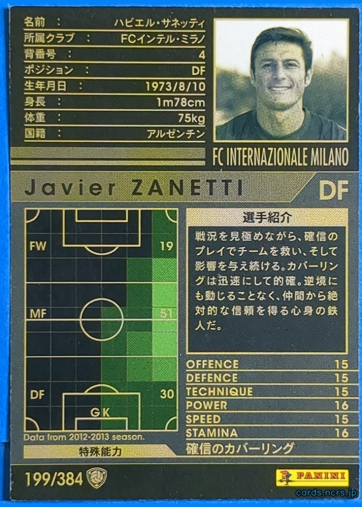 Panini WCCF Football WCCF/2012-2013-199/384 N Javier Zanetti Trading Card NM