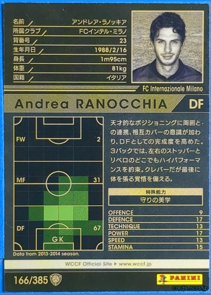 Panini WCCF Football WCCF/2013-2014-166/385 N Andrea Ranocchia Trading Card EX
