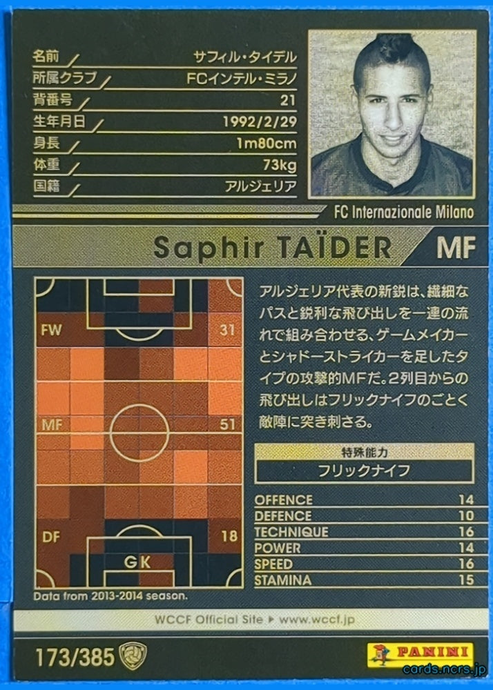Panini WCCF Football WCCF/2013-2014-173/385 N Saphir Taïder Trading Card NM