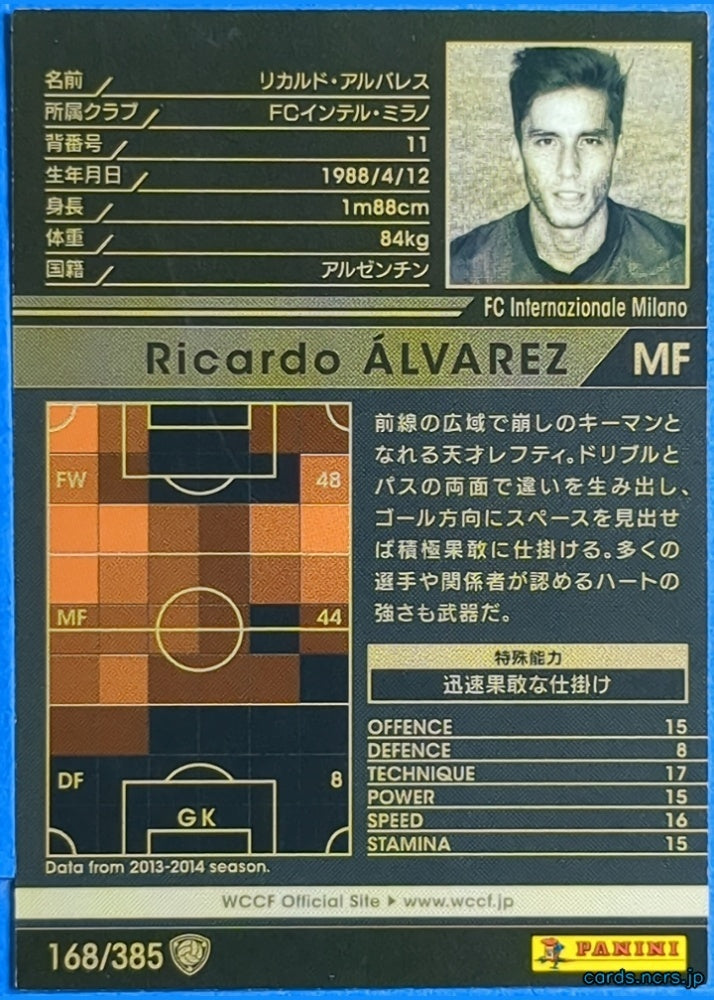 Panini WCCF Football WCCF/2013-2014-168/385 N Ricardo Álvarez Trading Card EX