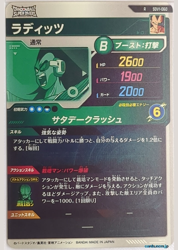 DragonBall Super Divers Dragon Ball DSD/SDV1-060 R Raditz Trading Card NM