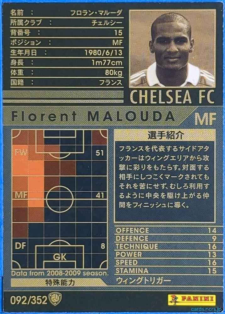 Panini WCCF Football WCCF/2008-2009-092/352 N Florent Malouda Trading Card NM
