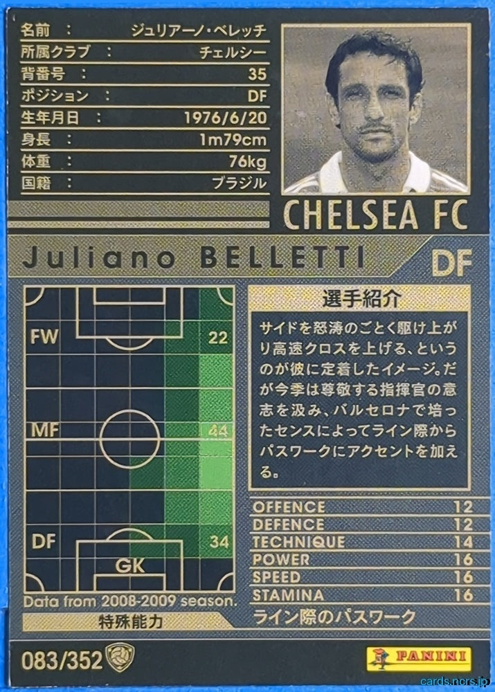 Panini WCCF Football WCCF/2008-2009-083/352 N Juliano Belletti Trading Card NM