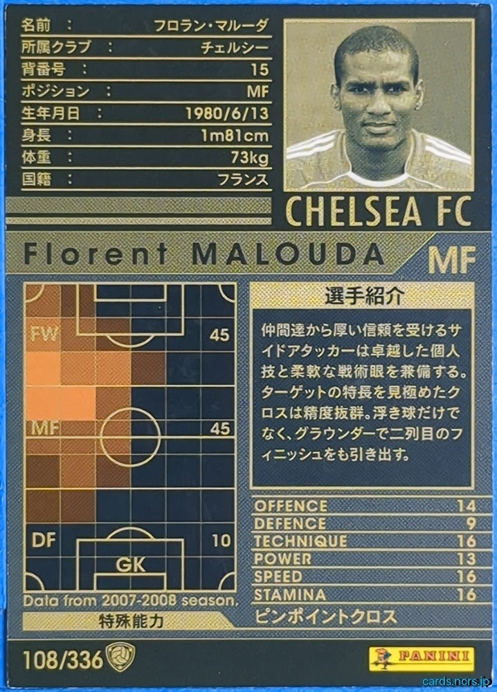 Panini WCCF Football WCCF/2007-2008-108/336 N Florent Malouda Trading Card NM