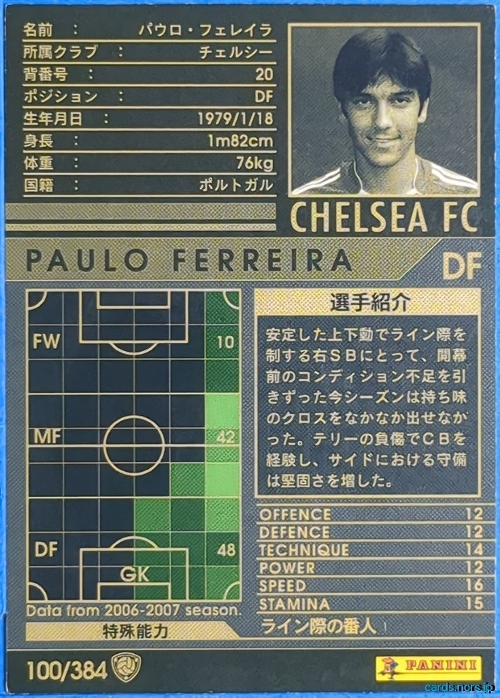 Panini WCCF Football WCCF/2006-2007-100/384 N Paulo Ferreira Trading Card NM