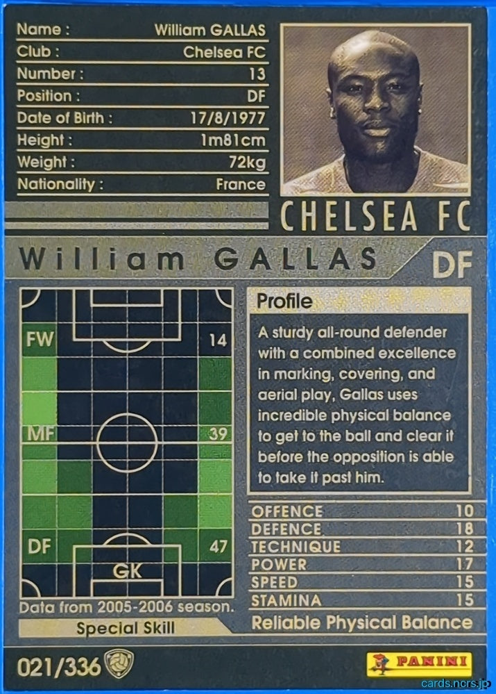 Panini WCCF Football WCCF/2005-2006-021/336EN N William Gallas Trading Card NM