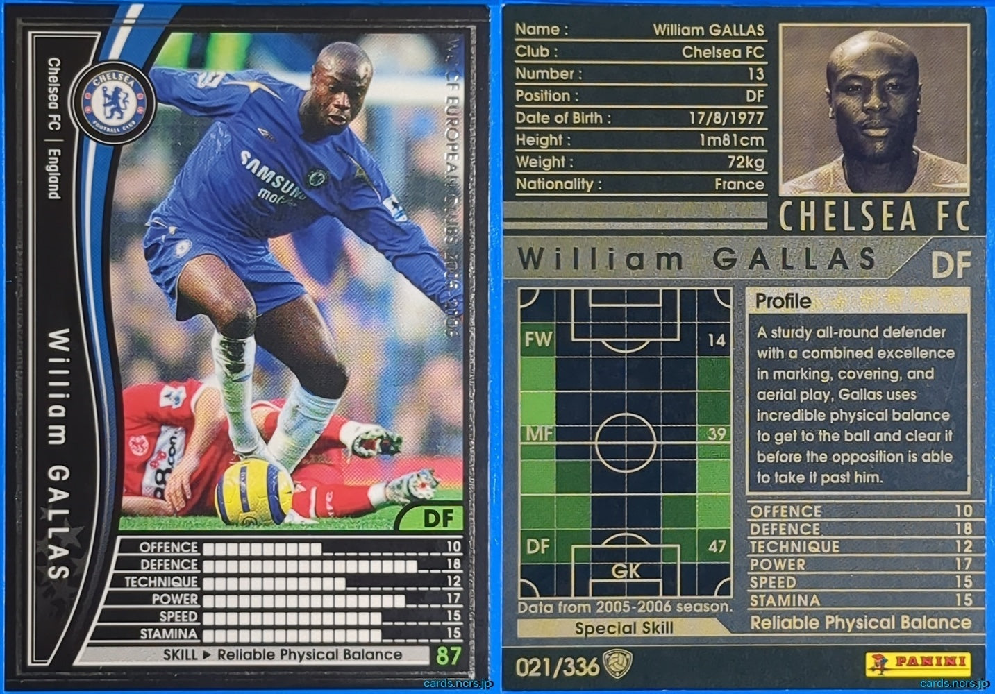 Panini WCCF Football WCCF/2005-2006-021/336EN N William Gallas Trading Card NM