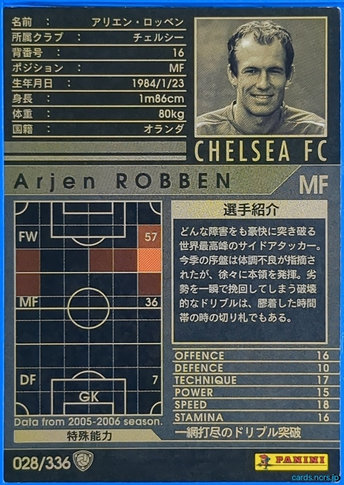 Panini WCCF Football WCCF/2005-2006-028/336 N Arjen ROBBEN Trading Card EX