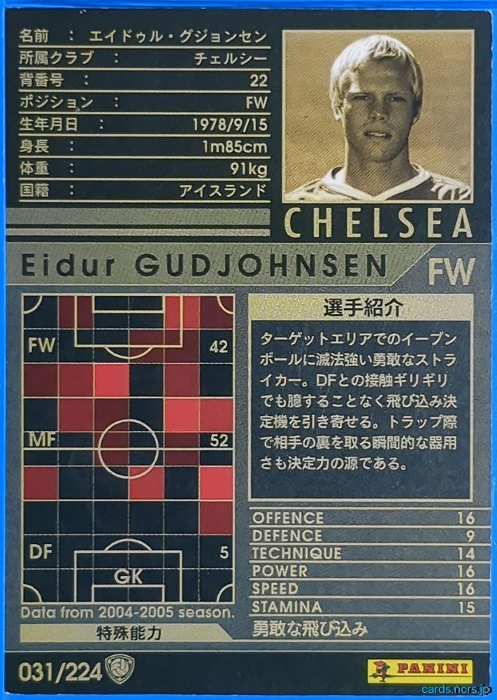 Panini WCCF Football WCCF/2004-2005-031/224 N Eidur GUDJOHNSEN Trading Card NM