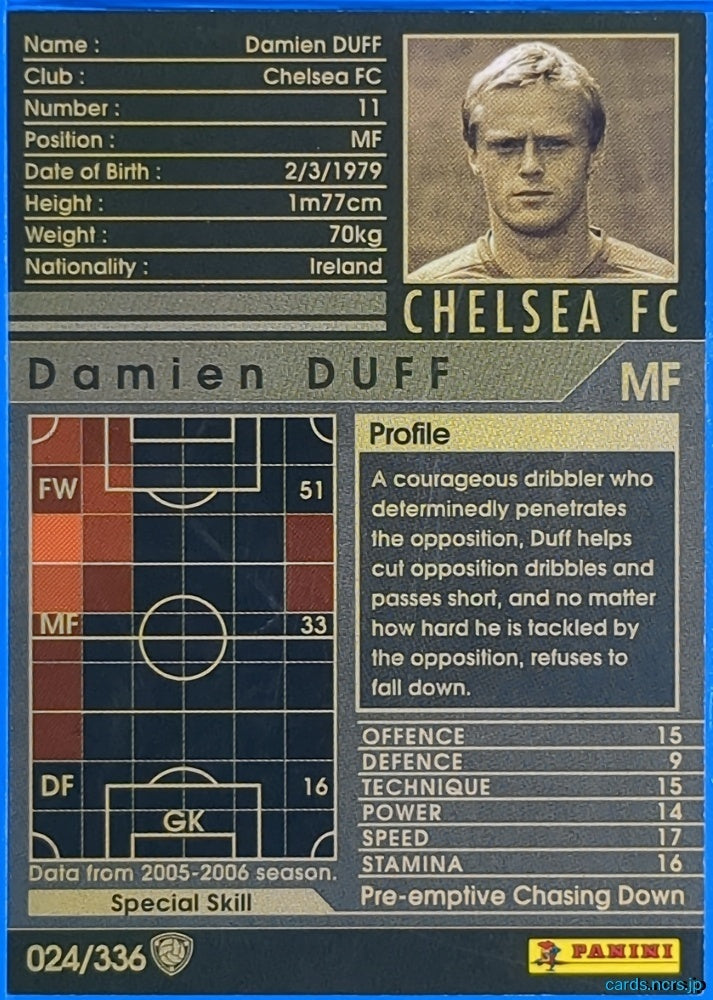 Panini WCCF Football WCCF/2005-2006-024/336EN N Damien Duff Trading Card NM