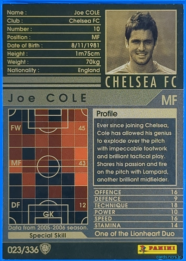 Panini WCCF Football WCCF/2005-2006-023/336EN N Joe Cole Trading Card NM