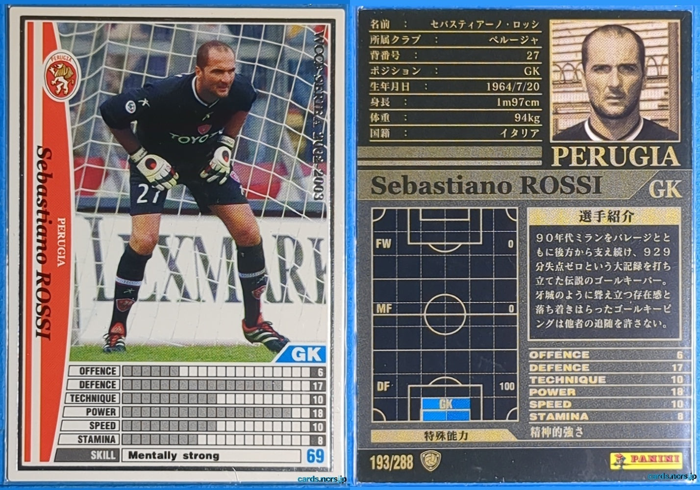 Panini WCCF Football WCCF/2002-2003-193/288 N Sebastiano Rossi Trading Card NM
