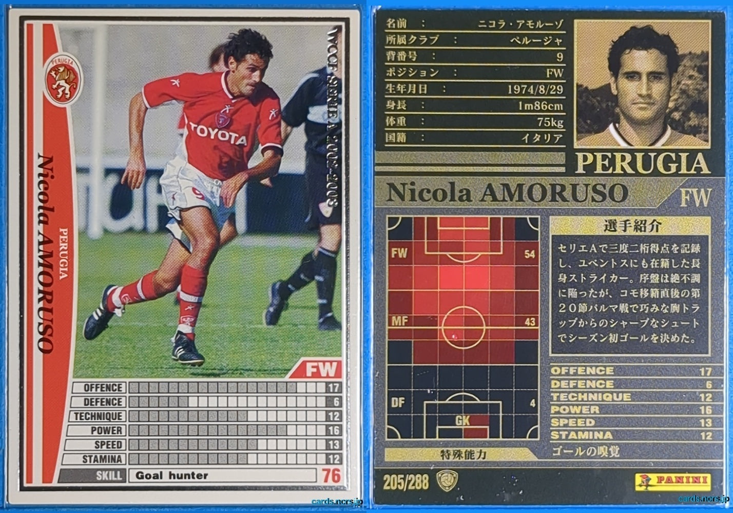 Panini WCCF Football WCCF/2002-2003-205/288 N Nicola Amoruso Trading Card NM