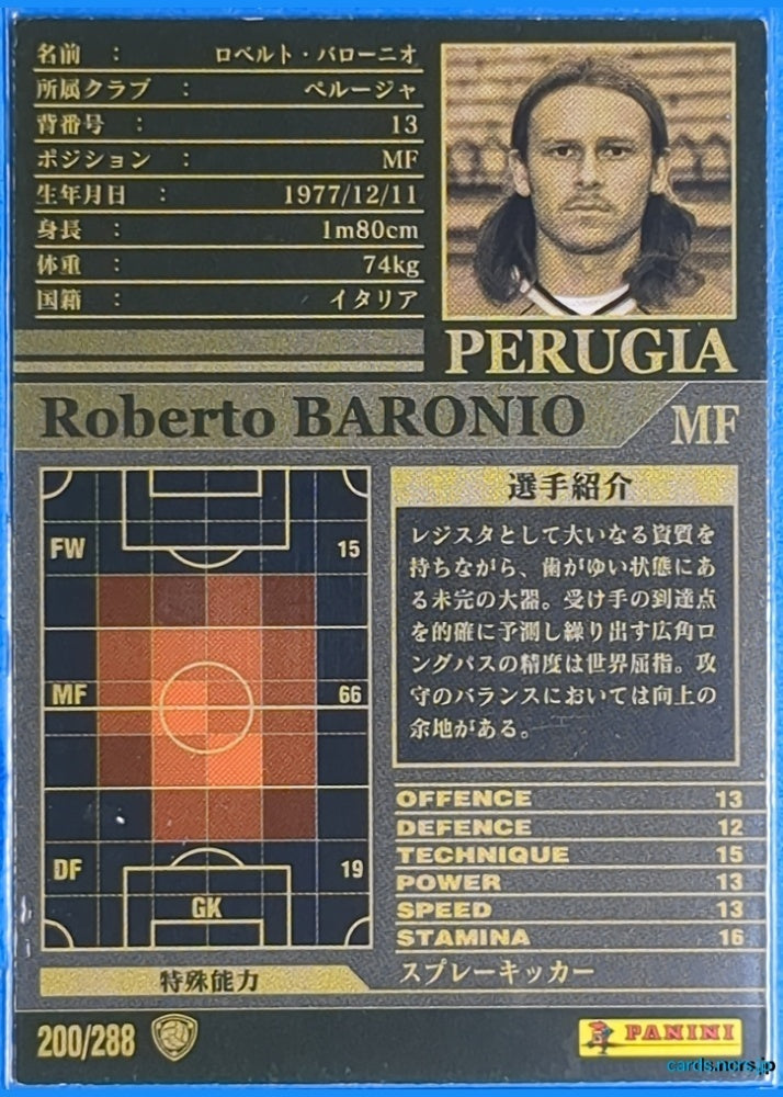 Panini WCCF Football WCCF/2002-2003-200/288 N Roberto BARONIO Trading Card NM