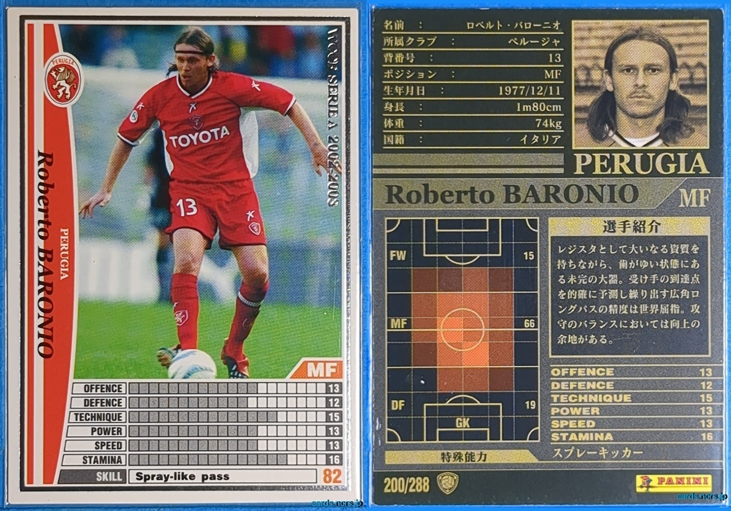 Panini WCCF Football WCCF/2002-2003-200/288 N Roberto BARONIO Trading Card NM
