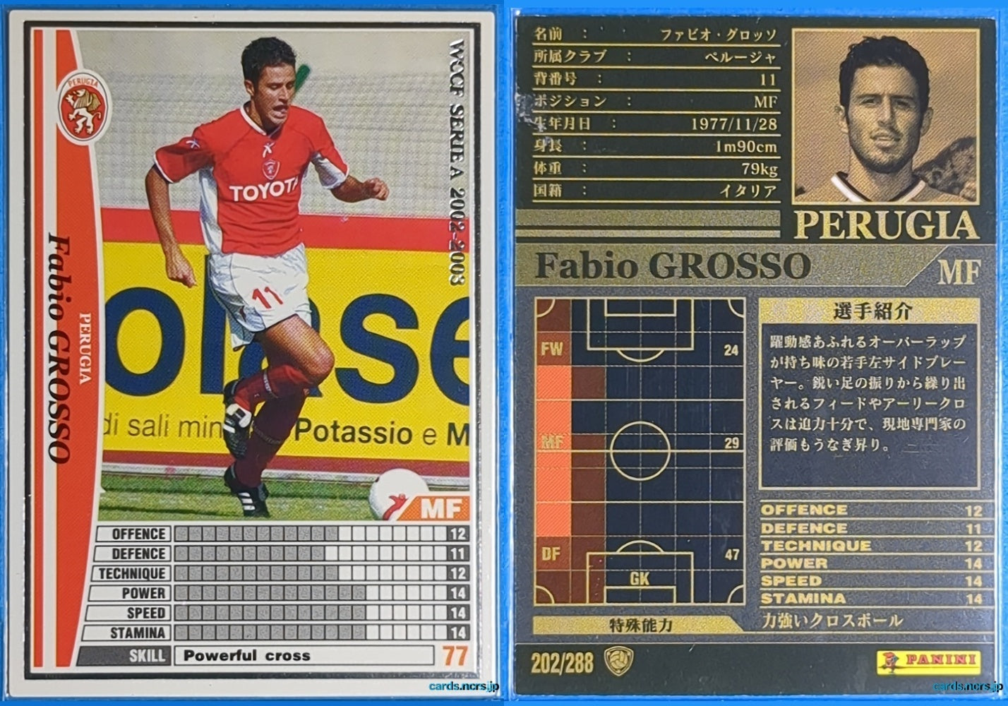 Panini WCCF Football WCCF/2002-2003-202/288 N Fabio Grosso Trading Card NM