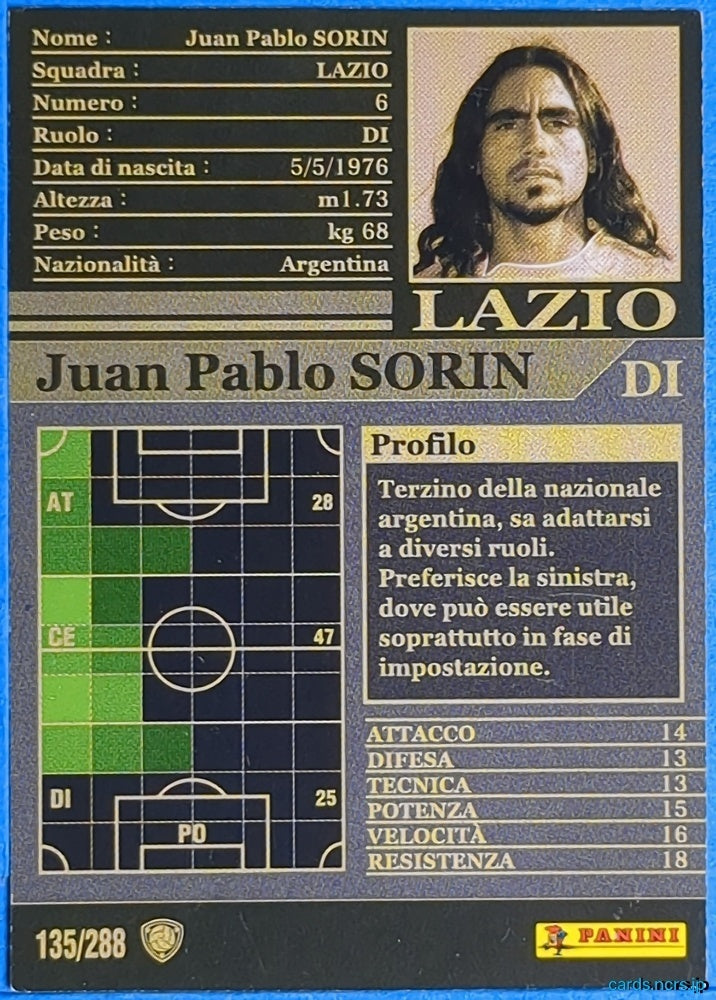 Panini WCCF Football WCCF/2002-2003-135/288EN N Juan Pablo Sorin Trading Card NM
