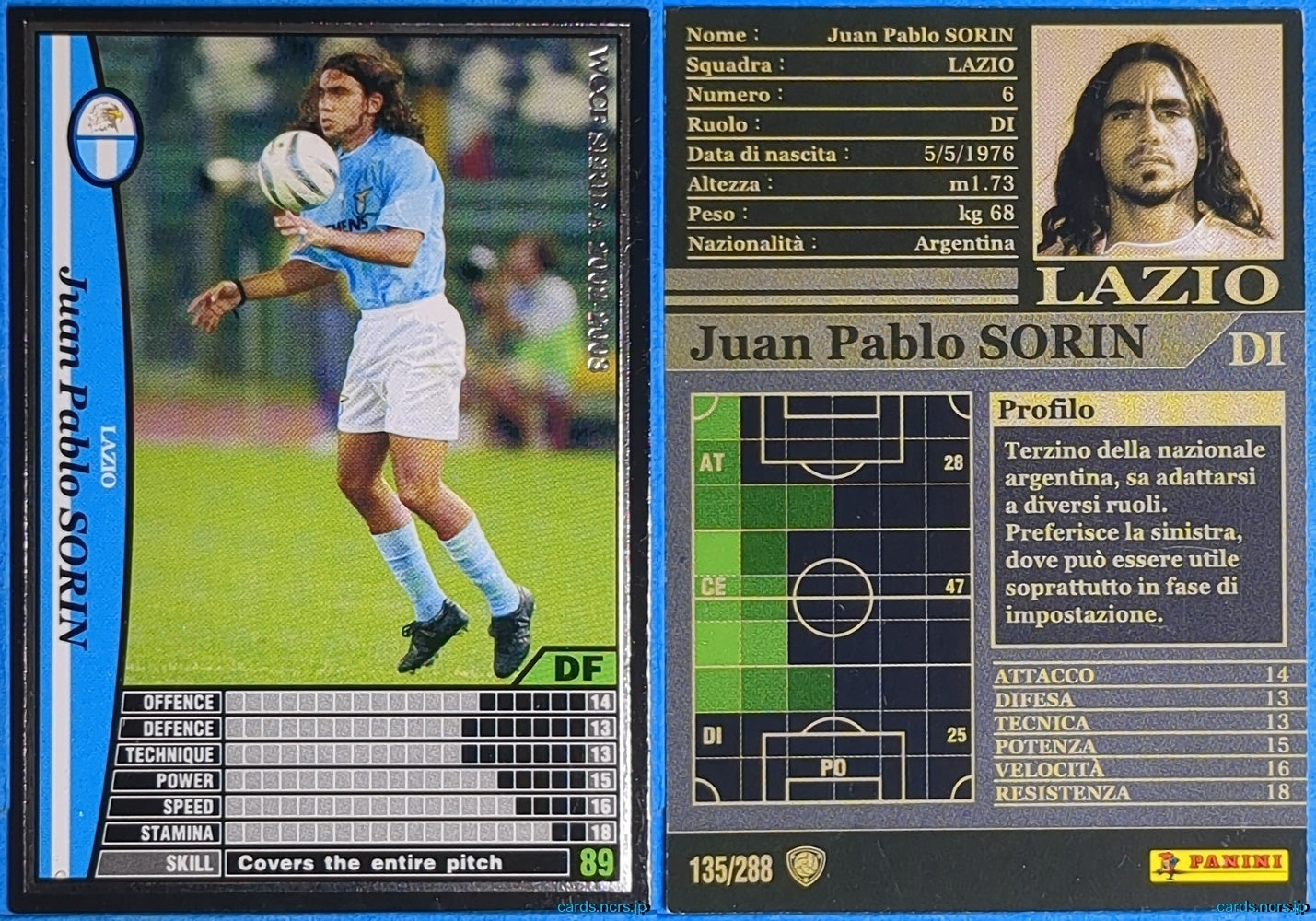 Panini WCCF Football WCCF/2002-2003-135/288EN N Juan Pablo Sorin Trading Card NM