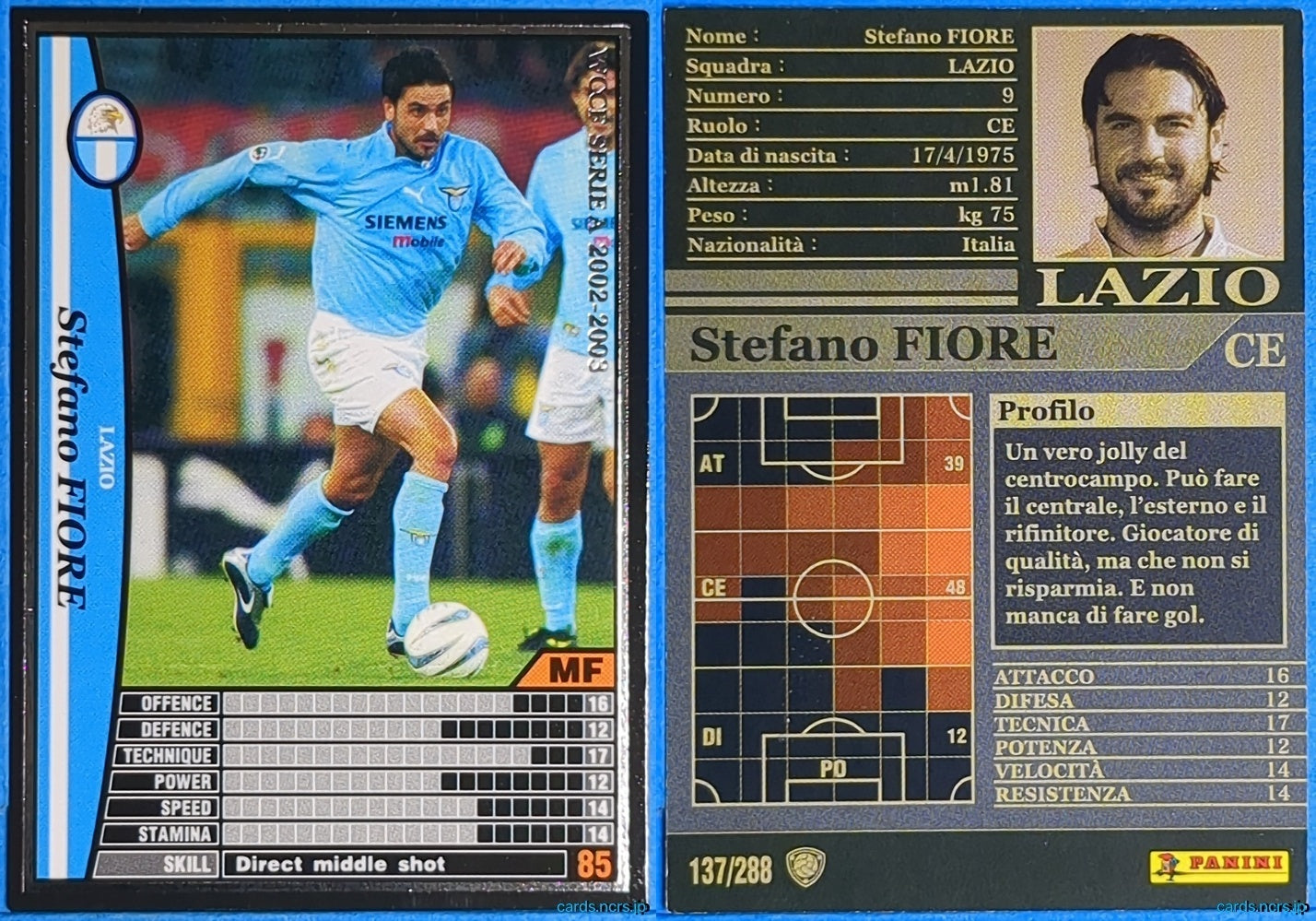 Panini WCCF Football WCCF/2002-2003-137/288EN N Stefano Fiore Trading Card NM