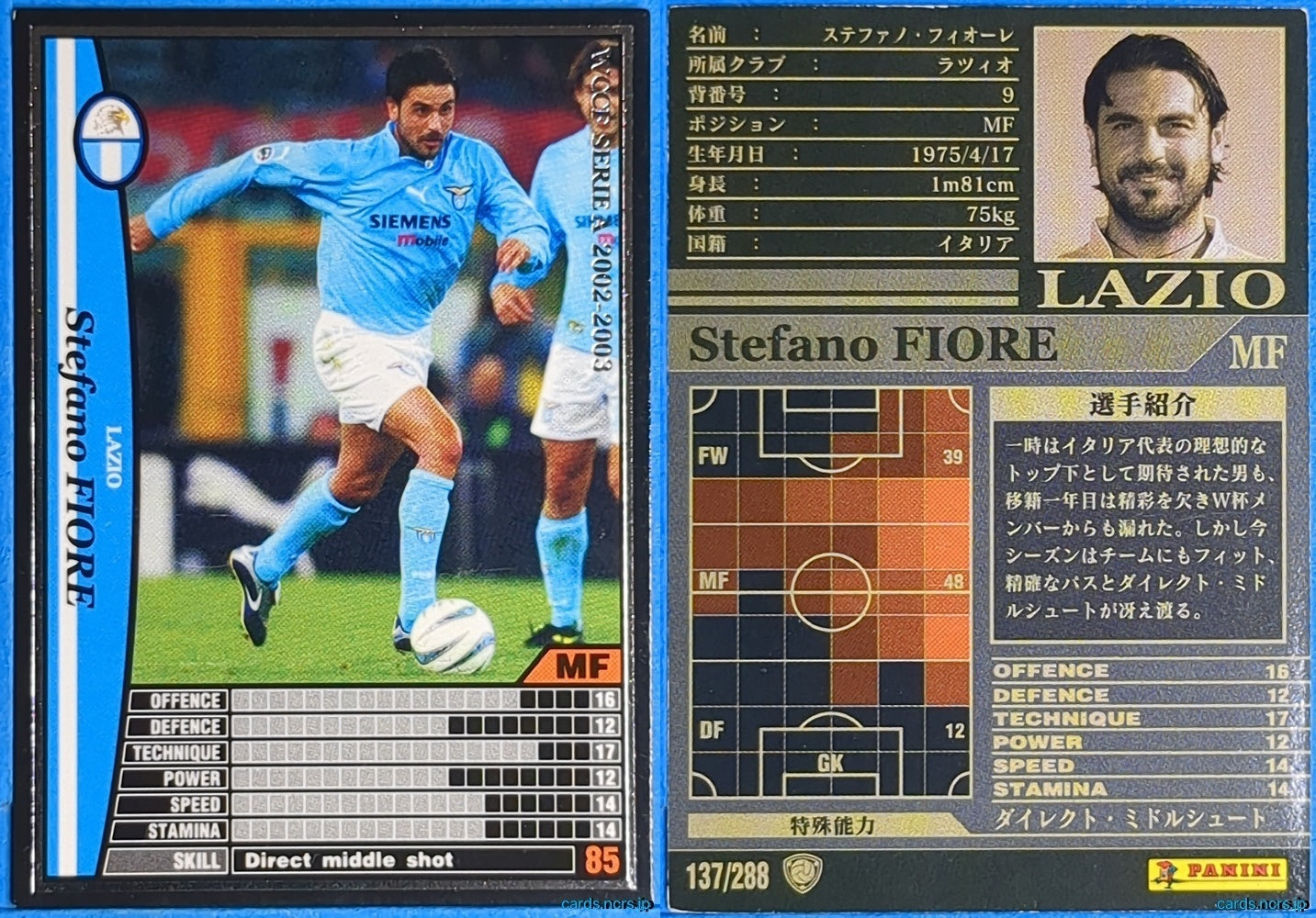 Panini WCCF Football WCCF/2002-2003-137/288 N Stefano Fiore Trading Card NM