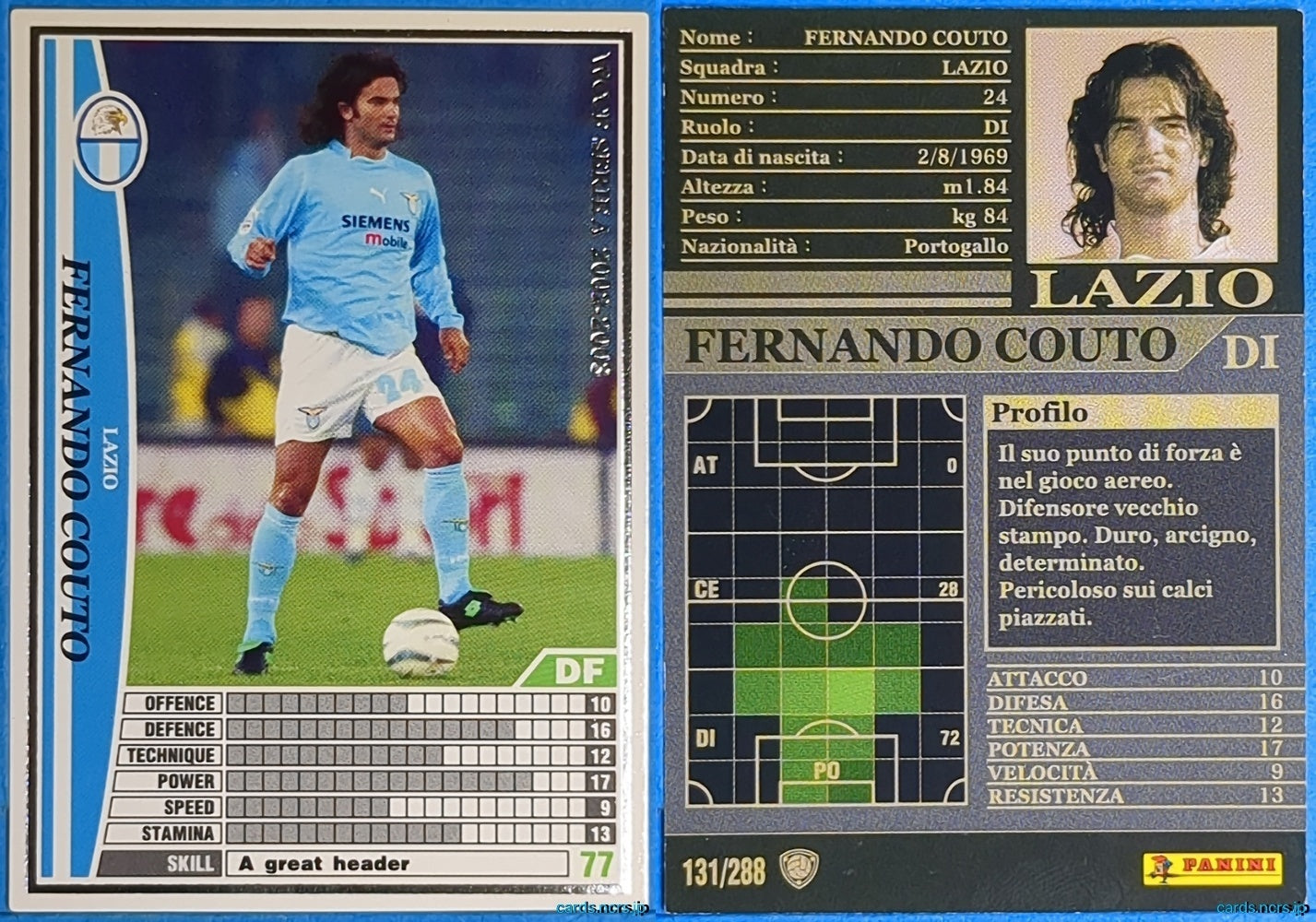 Panini WCCF Football WCCF/2002-2003-131/288EN N Fernando Couto Trading Card NM