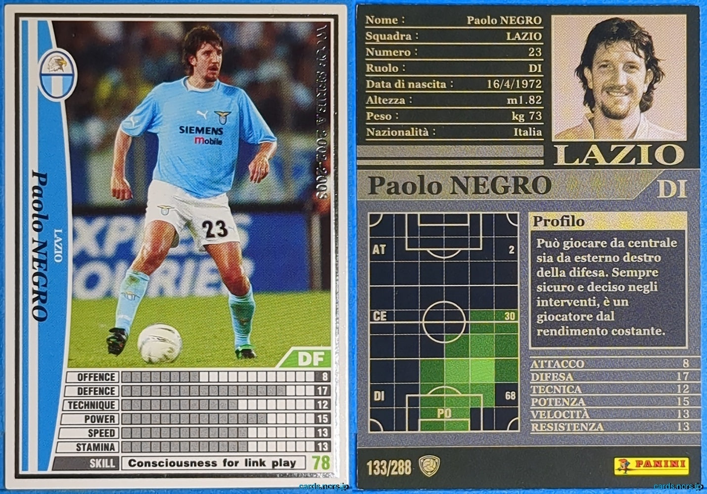 Panini WCCF Football WCCF/2002-2003-133/288EN N Paolo Negro Trading Card NM