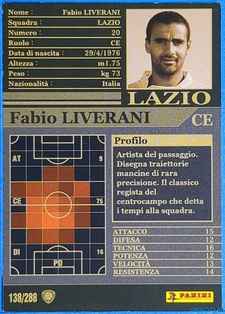 Panini WCCF Football WCCF/2002-2003-138/288EN N Fabio LIVERANI Trading Card NM