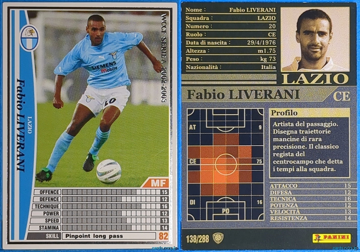 Panini WCCF Football WCCF/2002-2003-138/288EN N Fabio LIVERANI Trading Card NM