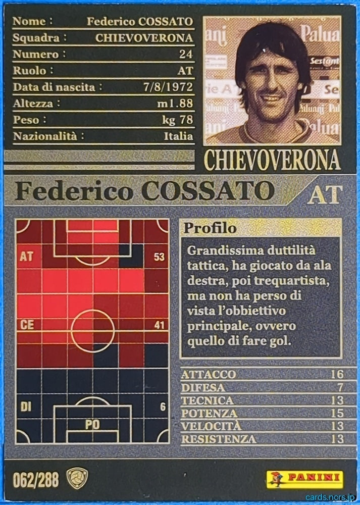 Panini WCCF Football WCCF/2002-2003-062/288EN N Federico COSSATO Trading Card NM