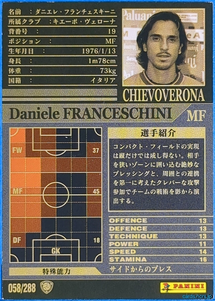 Panini WCCF Football WCCF/2002-2003-058/288 N Daniele Franceschini Trading Card NM