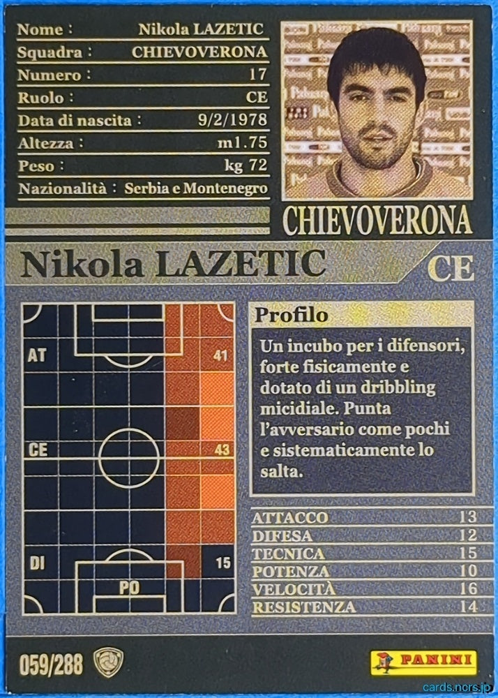 Panini WCCF Football WCCF/2002-2003-059/288EN N Nikola LAZETIC Trading Card NM