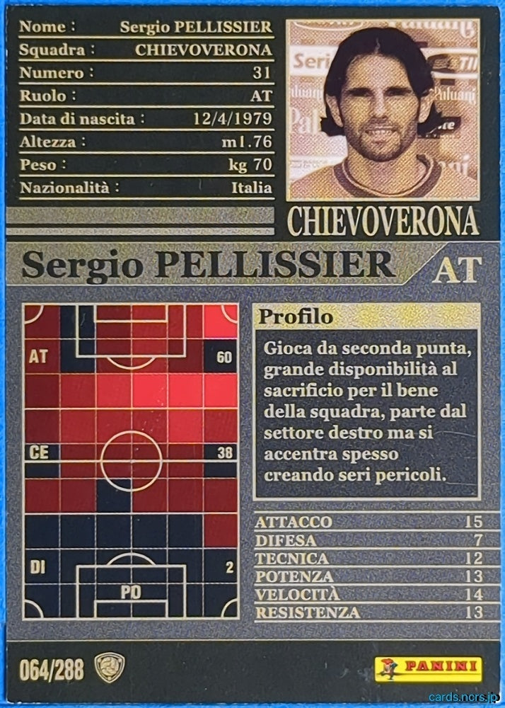 Panini WCCF Football WCCF/2002-2003-064/288EN N Sergio PELLISSIER Trading Card NM