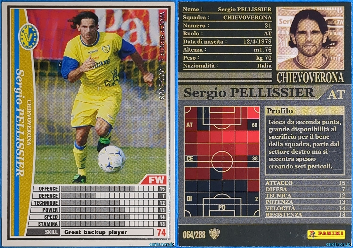 Panini WCCF Football WCCF/2002-2003-064/288EN N Sergio PELLISSIER Trading Card NM