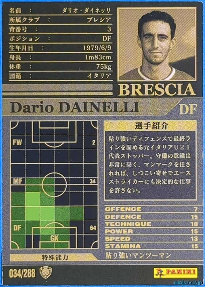 Panini WCCF Football WCCF/2002-2003-034/288 N Dario Dainelli Trading Card NM